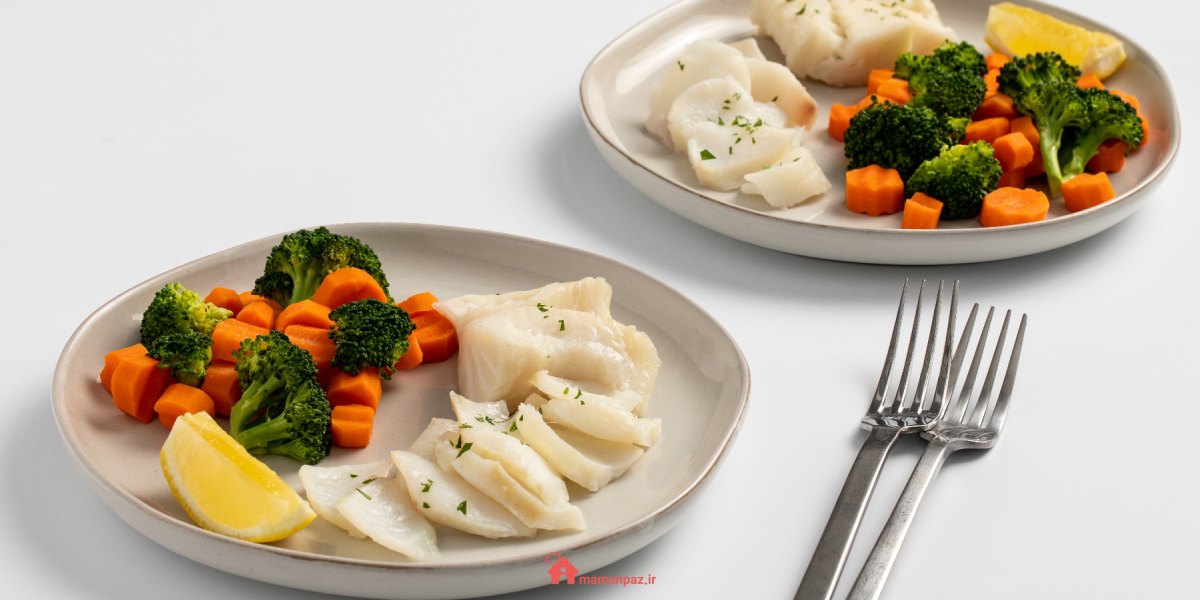 خوراک ماهی با سبزیجات بخارپز