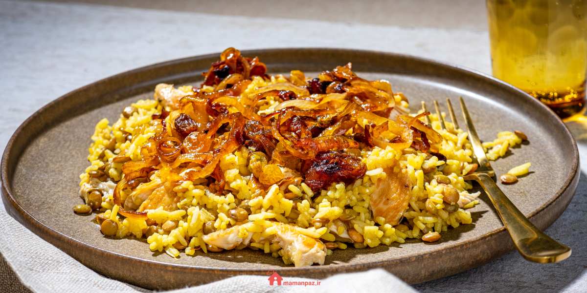 عدس پلو با مرغ