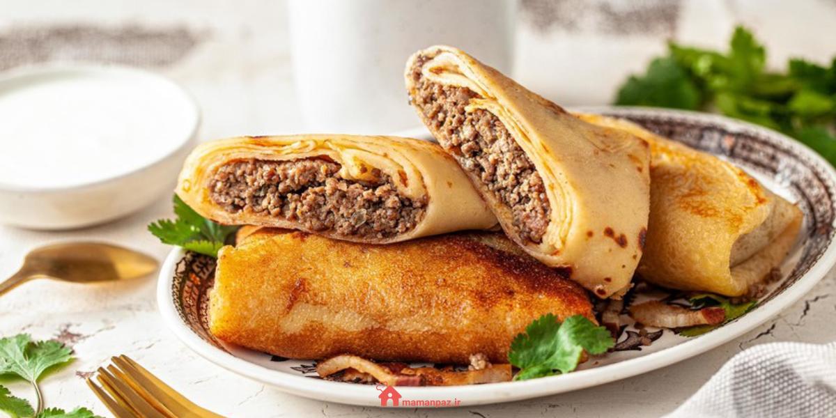 کرپ با گوشت چرخ کرده و قارچ