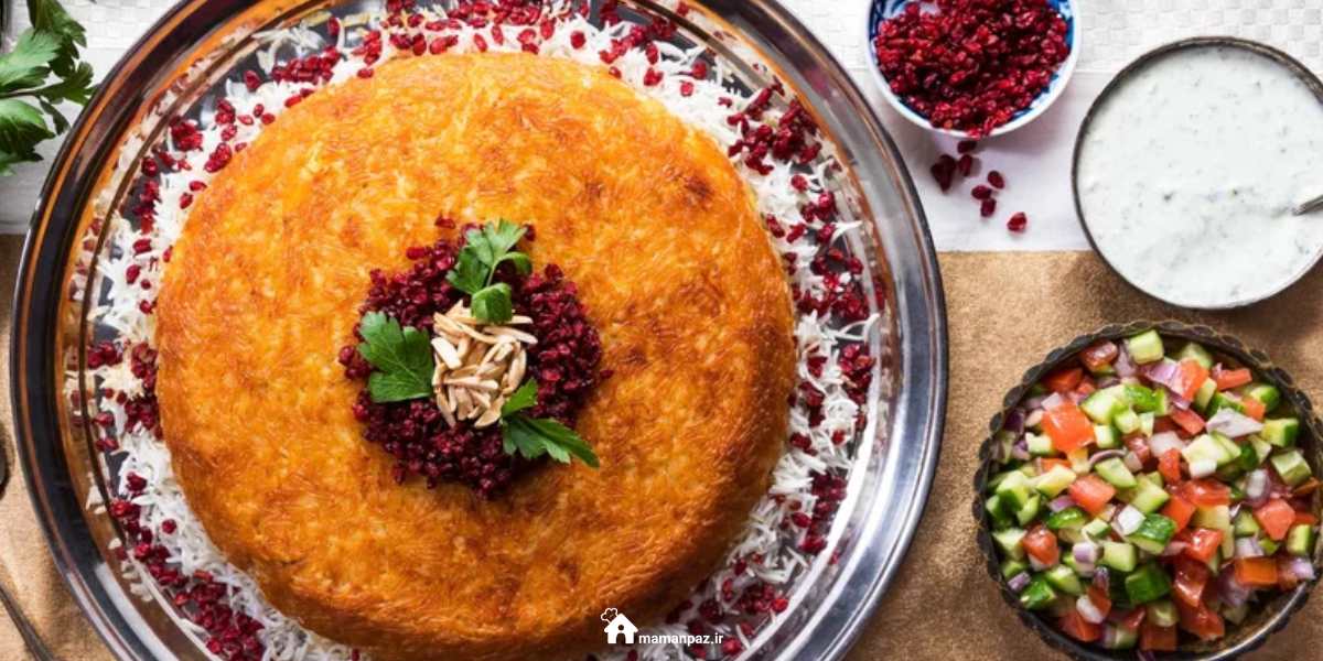 ته چین مرغ و بادمجان