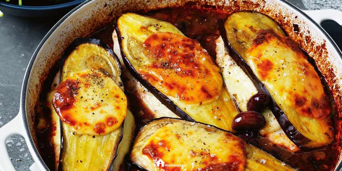 خوراک مرغ و بادمجان