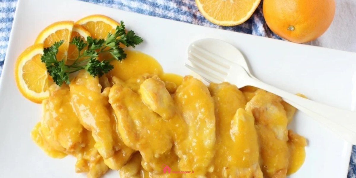 خوراک مرغ با سس پرتقال