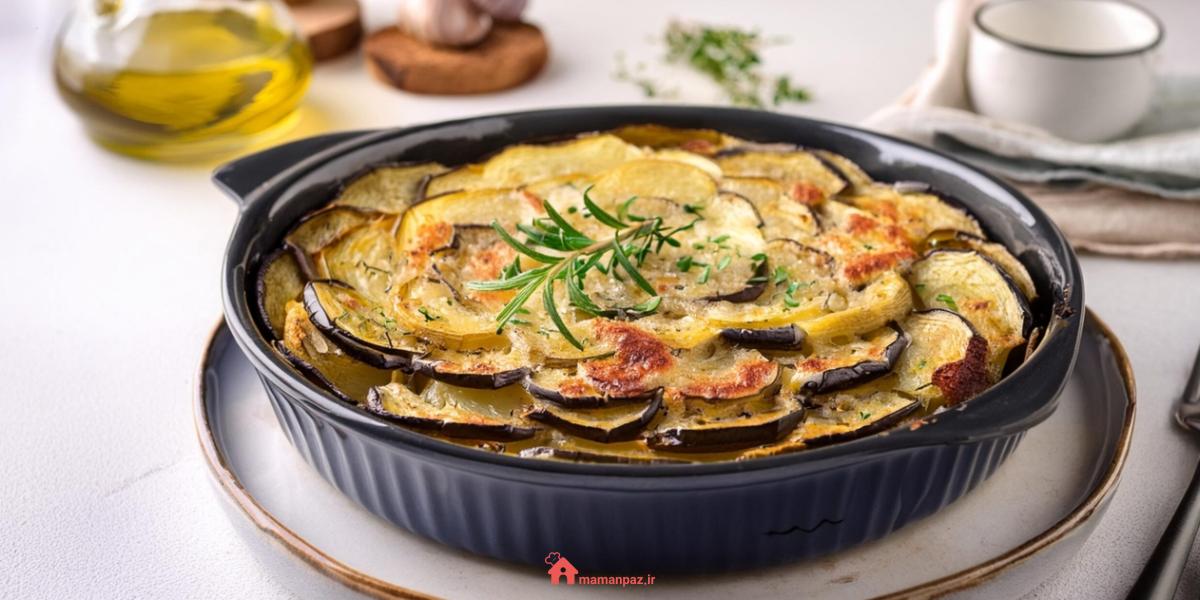 گراتن بادمجان و قارچ