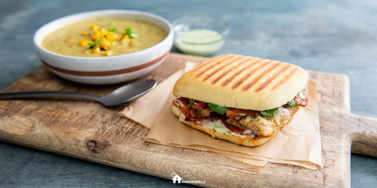 پنینی مرغ و قارچ رژیمی