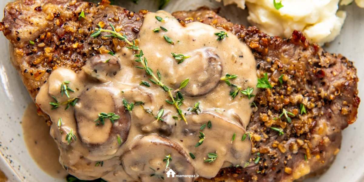 طرز تهیه استیک گوشت با سس قارچ
