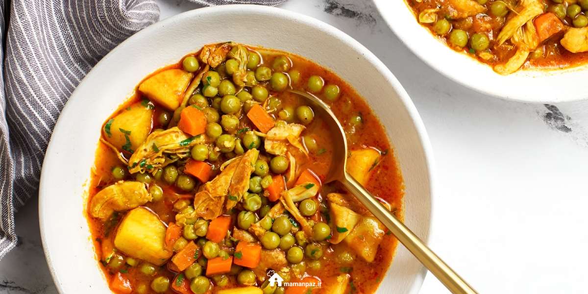 خوراک نخود فرنگی با مرغ